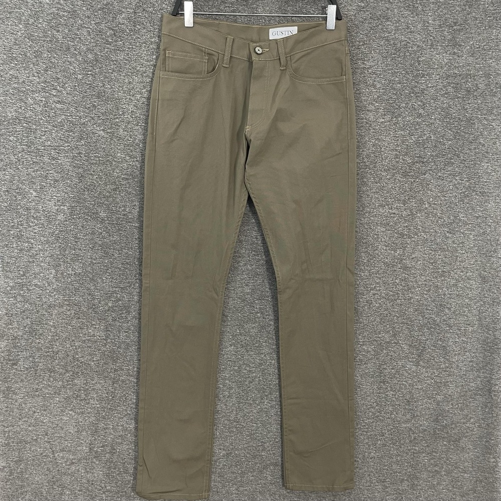 Gustin Slim Jeans Mens 33x34 Green Medium Wash Denim Tapered Fit Made USA Cotton